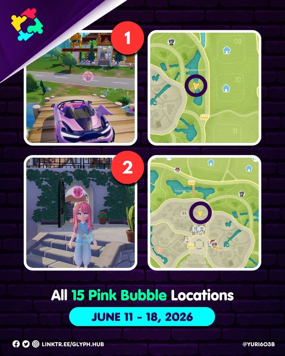 Glyph_Hub's tweet photo. [Heartopia]

All 15 Pink Bubble Locations for all servers July 11-July 18, 2026

#Heartopia #HeartopiaTips #HeartopiaGuide #PinkBubbles https://t.co/hLVrlwaaSv
