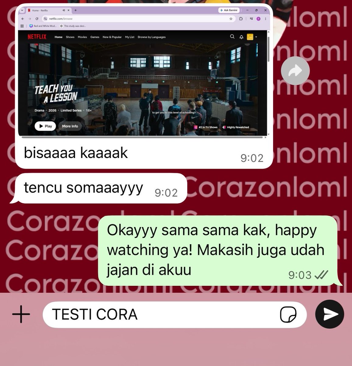 LaiosToudens's tweet photo. @corazonloml4 280. Testi netflix @corazonloml4 #zonauang https://t.co/Ua4RlPWwDD
