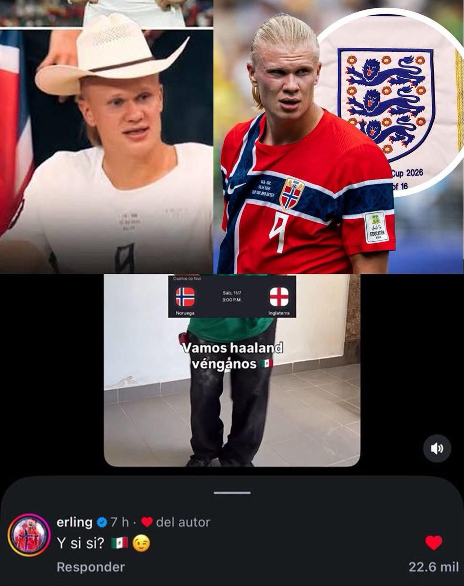 Indie5051's tweet photo. Erling Haaland ilusionó a miles de aficionados mexicanos con un comentario que no pasó desapercibido.

Todo comenzó cuando un seguidor mexicano publicó un mensaje mostrando su apoyo a Noruega antes del duelo frente a Inglaterra.

Para sorpresa de todos, el propio Haaland respondió a la publicación.

Su comentario fue corto, pero causó un enorme revuelo:

🇲🇽 “¿Y si sí?”

Esas tres palabras fueron suficientes para encender las redes sociales. Muchos consideran que el delantero noruego terminó de ganarse el cariño de la afición mexicana, mientras que otros creen que simplemente se unió al ambiente de camaradería que ha surgido entre ambas aficiones durante el Mundial.

Haya sido una broma o un gesto genuino, Haaland volvió a demostrar que sabe conectar con los aficionados.

Ahora queda la gran pregunta:

Si Noruega deja fuera a Inglaterra, ¿se convertirá en la selección favorita de muchos mexicanos para conquistar la Copa del Mundo?