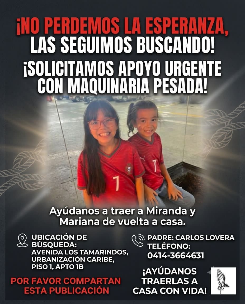 VR_VzlaLibre_3's tweet photo. @AlexaGomezDos AYUDA 🙏🙏🙏
Todavía hay DOS NIÑAS bajo los escombros en Caraballeda, en el Edificio Arrecife.
Por favor ayudenos a traerlas a casa.

Se necesitan MAQUINARIAS PESADAS por favor 🙏🙏🙏🙏🙏 https://t.co/QEOwmLeGe3