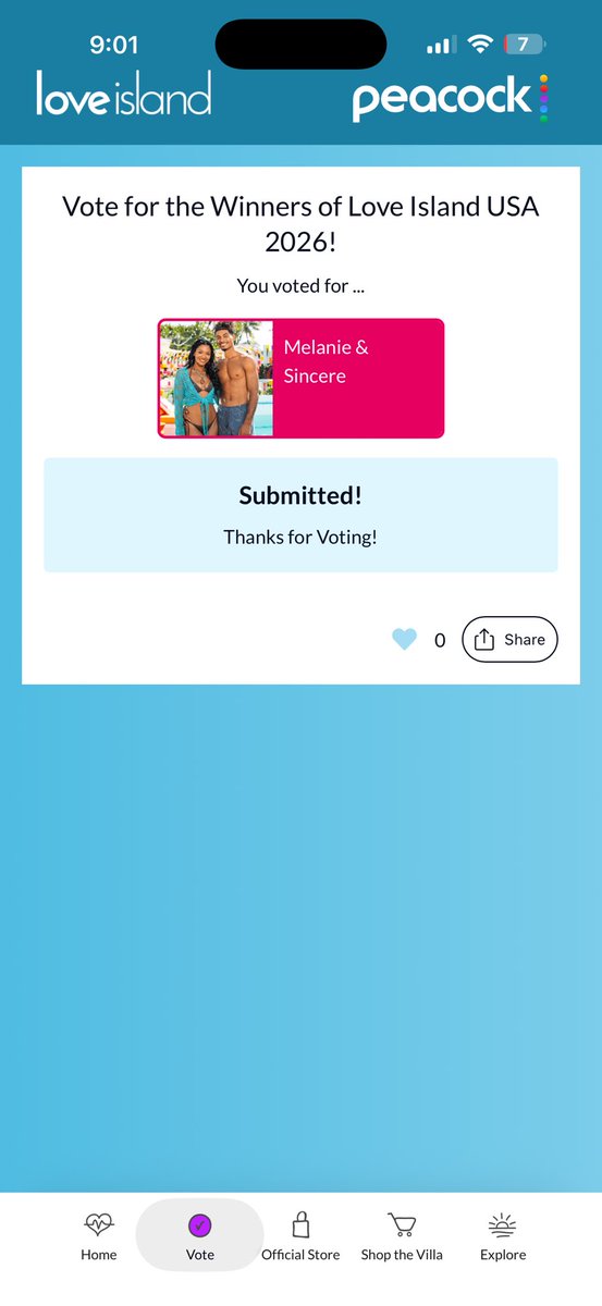 Wheatny_xo's tweet photo. Voted for the winners of love island usa 2026.  #Loveislandusa https://t.co/MzmTf9gB8T