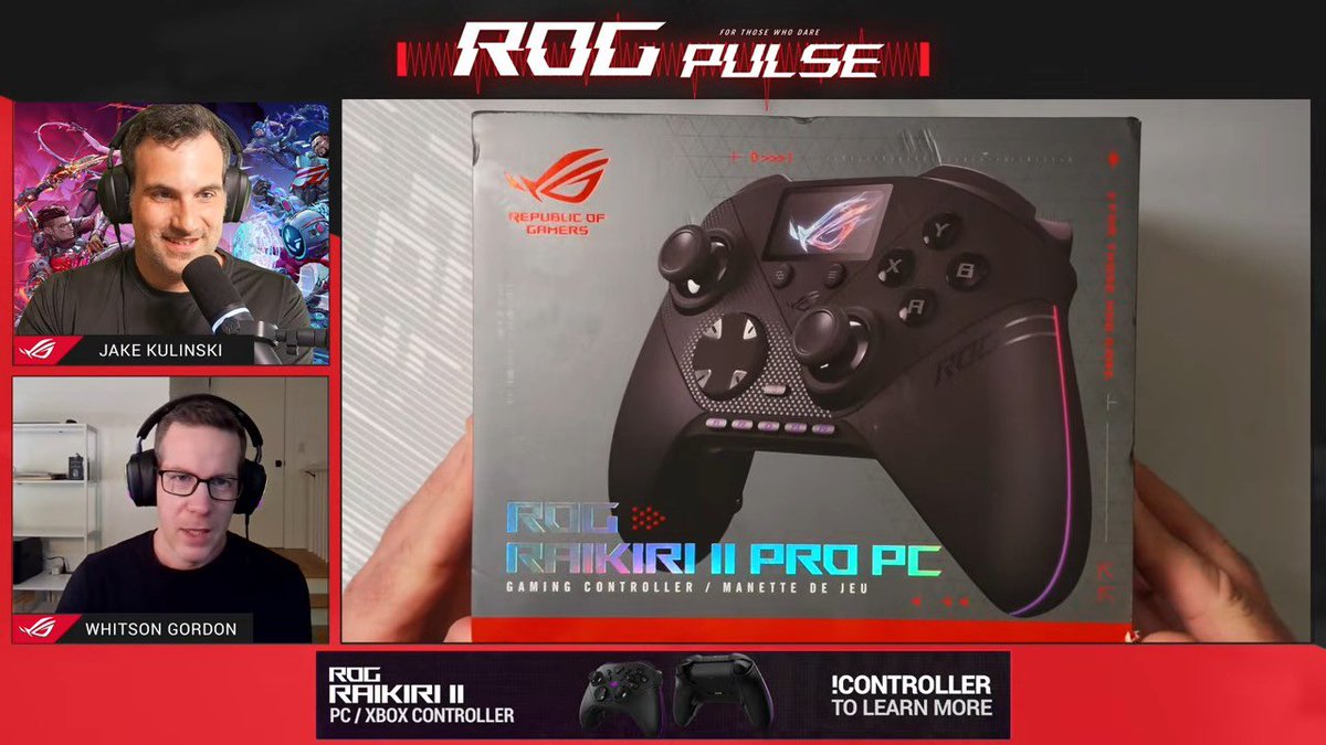 ASUS_ROG's tweet photo. Catch the unboxing of the Raikiri II Pro PC to see the full-color panel, hot-swappable joysticks, and many more exciting features! 🎮  📹Tune in here: https://t.co/6QFM86cmmV https://t.co/uDrnu7H73d