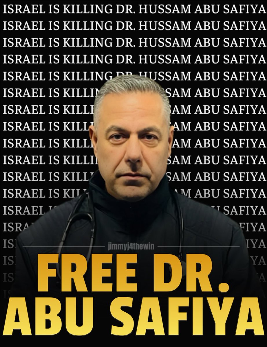 JimmyJ4thewin's tweet photo. This doctor saved numerous lives in Gaza. Now his own life hangs in the balance in lsraeIi prison.

Free Dr. Hussam Abu Safiya immediately. https://t.co/tDKKfrjxF6