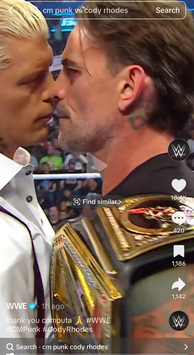 dashingxcody's tweet photo. THE CAPTION FOR THE (almost) CODYPUNK KISS ON WWE’S TIKTOK ? ? ?  😭😭 https://t.co/bkDgclidPS