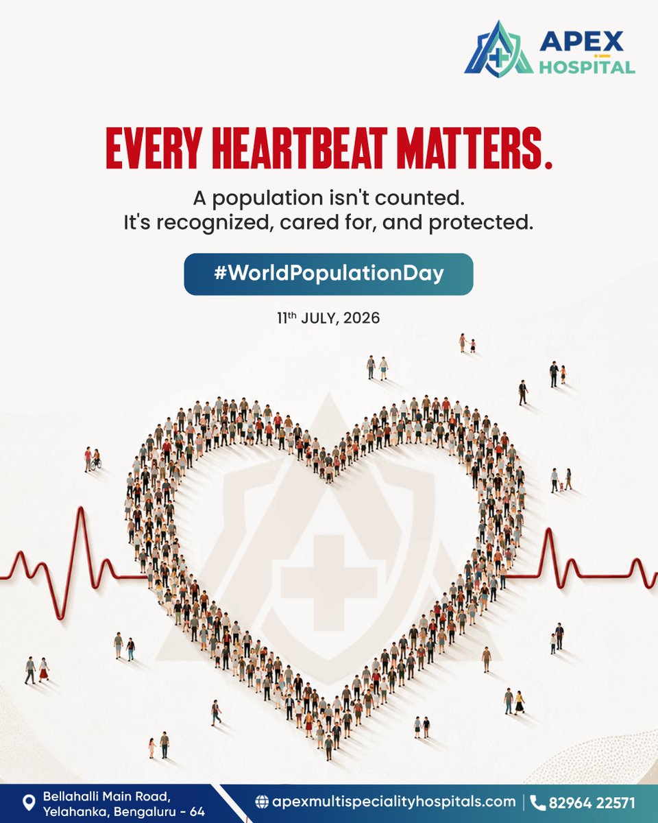 Apex_MSH's tweet photo. Every heartbeat matters.

A population isn't just counted, it's recognized, cared for, and protected.

This #WorldPopulationDay, let's promote healthier communities through awareness, prevention, and accessible healthcare.

#EveryHeartbeatMatters #HealthcareForAll #ApexHospital https://t.co/dcAWxeQXOD