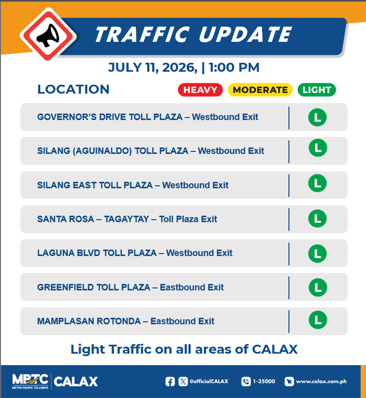 OfficialCALAX's tweet photo. July 11,2026 | 1:00 PM
Incase of Emergencies and Assistance 
Dial 24/7 Hotline 1-35000 
Check your BLOWBAGETS 
Drive safe Ka-Drayberks! https://t.co/800yCipAvk