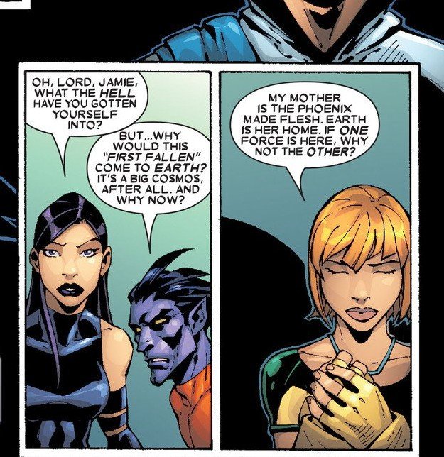 Hopeslayer_1's tweet photo. @Bardibigom @butterflykyss @Deejibz786 lol, in your ghetto dreams. can't you comprehend? your scan is talking about the connection between the phoenix and the WHR. it says nothing about jean and the phoenix merely being connected. you're conflating two completely different relationships. https://t.co/i4NnfwOOqZ