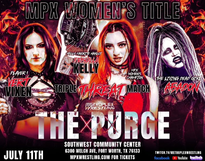 NVhowlingWolves's tweet photo. 1 😴 away from #MPXThePurge 

The #MPXWrestling Women's Championship Triple Threat 

The Champ @HellsFavoritePK 
 Priscilla Kelly 🧡🥀 

v The Living Dead Girl @abadon_x13

v Ain't No 2nd Place @VertVixen 

👀 @MPXWrestling on YouTube https://t.co/OCiX6uYmqO