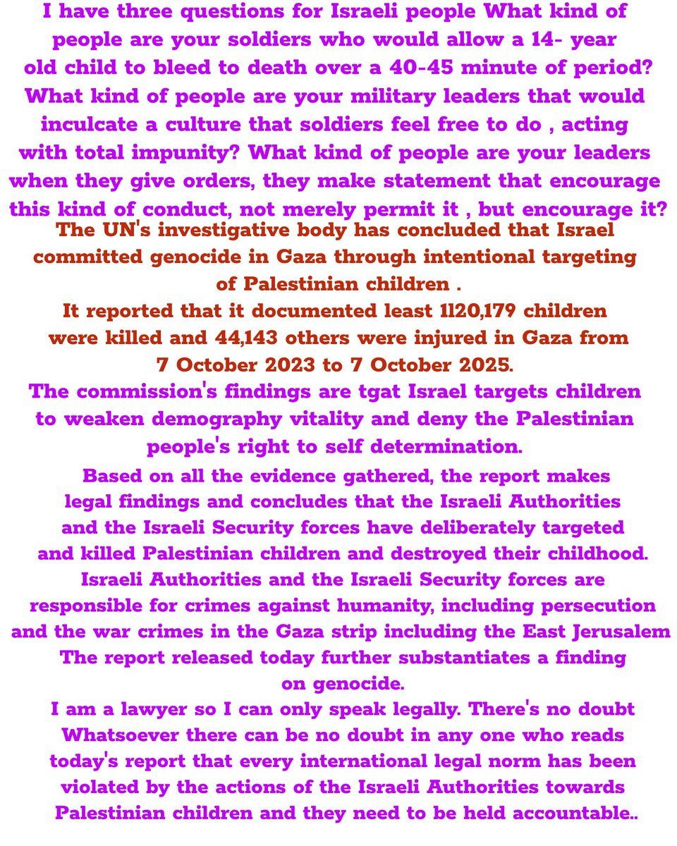 pardekpiche's tweet photo. @AkSaqer @com20128859 @dave43law @DabuzzNYC @bubani68 @academic_la @oliveegirl @RimabestRima12 @IrisSosaAuster A UN Committee report released on Tuesday (24-06-2026) has concluded that Israel has deliberately targeted Palestinian children committing Genocide crimes against humanity and war crimes in Gaza Kindly donate n share as per your capacity by clicking the link in bio #FreePalestine https://t.co/RmGotFi5yw