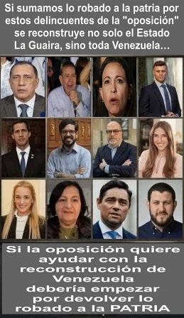 Verdugo2021's tweet photo. Si sumamos lo robado a la patria por los delincuentes de la "oposición", no solo se reconstruye el Estado La Guaira, sino toda Venezuela… https://t.co/5DNI7Xm9Xz