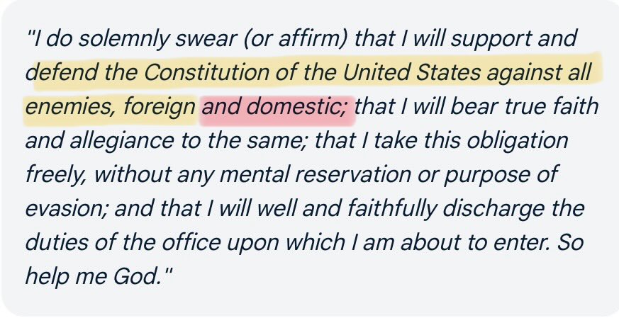 jimball1000's tweet photo. @bennyjohnson What part of the phrase, “defend the constitution of the United States against all enemies both foreign and domestic”
does the political, judicial and administrative class not understand. Get on with. https://t.co/n9s9nMfPoZ
