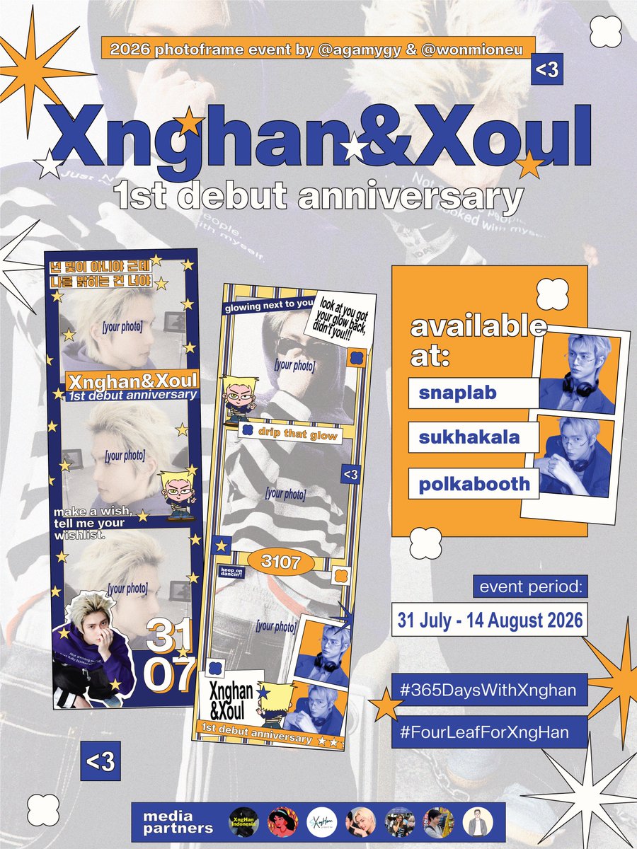 bubhanie's tweet photo. .☘︎ ݁˖ XngHan &amp; Xoul 1st Debut Anniversary 🍀 ݁˖༘⋆

⋆ Photo Frame Event by @agamygy (on ig) @wonmioneu (on x) ⋆ 

🗓 July 31 – August 14, 2026
📍 Snaplab, Polkabooth, Sukhakala.

#365DaysWithXnghan #FourLeafForXngHan https://t.co/KWsXIT3Zzv