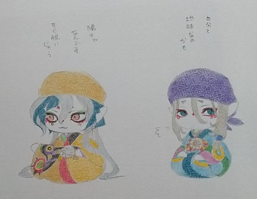 色鉛筆画　　「孫は可愛いな」 うちのお母様の色鉛筆画新作が可愛い。愛い。