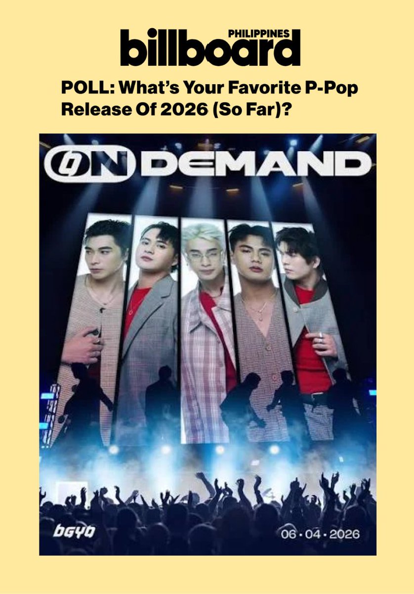 bgyovotesquad's tweet photo. An Open Message

SUSTAIN YOUR VOTES 
On Billboard Philippines Poll 💫
What's Your Favorite P-Pop Release of 2026 (So Far)

To pass the tons of votes ahead of us, we need to POWER VOTE 🌪️ consistently every day and every moment and be very intentional in doing so until the end ‼️

There are known ways to unli vote. Use whichever works at its maximum for you until you reach your highest momentum and hit our targets ⛳️ 

We have set MASS VOTING DAILY 🗳️
1:00 P.M. | 5:00 P.M. | 7:00 P.M. | 9:00 P.M.
Or team up with your groups when you vote 

The winners of this poll are those that didn't give up ‼️

Voting ends on July 31, 2026, Friday (11:59 P.M. PST)

Let's go, BGYO BELIEVERS 💖

#BGYO @bgyo_ph
