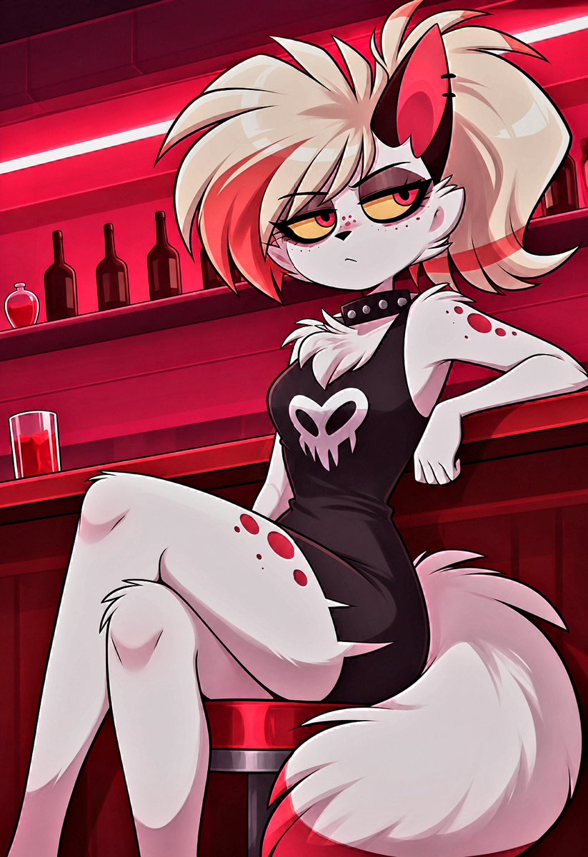 Cryformi's tweet photo. Letting out a sarcastically whistle while leaning over the bar counter Crymimi stares daggers into lute. With dull eyes.

"Strip or hang out in hell for another week your choice Angel." https://t.co/zmFQYfinpZ