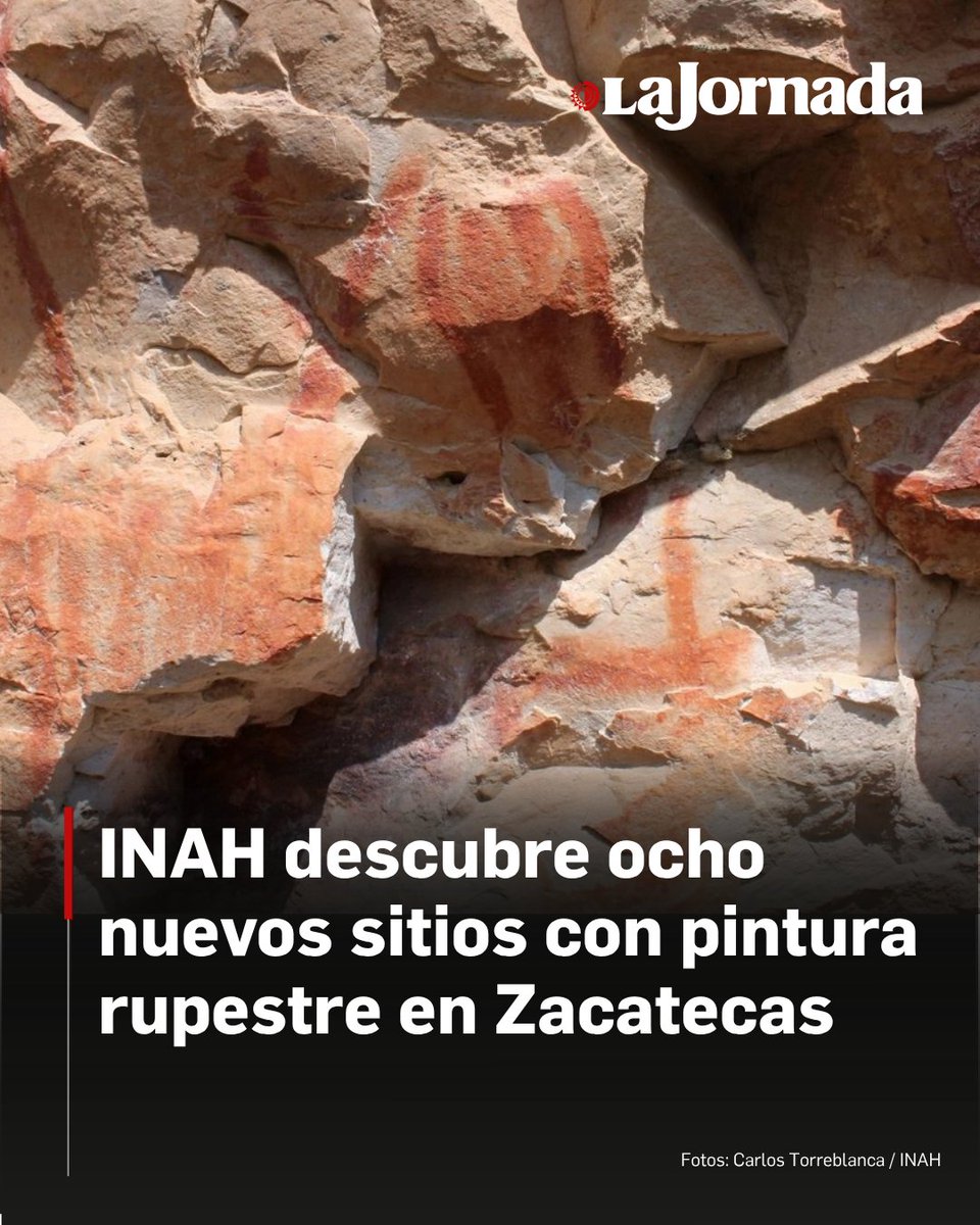lajornadaonline's tweet photo. Ocho nuevos sitios con pintura rupestre, cuya antigüedad se estima entre 600 y mil 200 años, fueron identificados en la sierra de Valdecañas, en el municipio de Fresnillo, Zacatecas.

El registro amplía el conocimiento sobre el patrimonio arqueológico de la entidad y aporta nuevos indicios para comprender las manifestaciones simbólicas de los grupos que habitaron esa región durante la época prehispánica.

Lee la nota: https://t.co/9GPap1OsIL