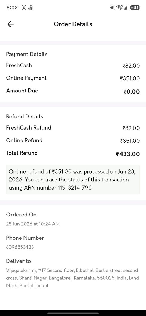 thebig_cr's tweet photo. @myfreshtohome what kind of fraud it is? Placed order on 28th June, which turns out undelivered. Still I did not receive refund. Your customer care is saying will check and update with out any timeline. @jagograhakjago https://t.co/DgG7O5szGx