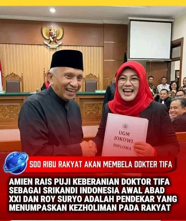 ArdieSuhardi321's tweet photo. SEMAKIN DI BUNGKAM, SEMAKIN BANYAK YANG MENDUKUNG...

AMIEN RAIS PUJI KEBERANIAN DOKTER TIFA DAN ROY SURYO SEBAGAI SRIKANDI DAN PENDEKAR INDONESIA YANG MENUMPAS DAJJAL....‼️

#PerangKomodoLawanBuaya
#PerangKomodoLawanBuaya
🆘🆗 https://t.co/6Af82Tq8Zt