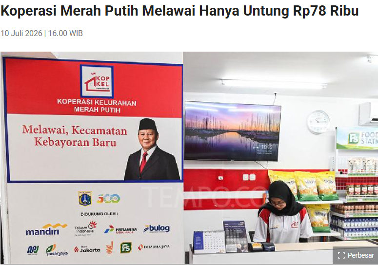 karirfess's tweet photo. Koperasi Merah Putih Melawai Hanya Untung Rp78 Ribu🤯
- Koperasi Merah Putih di Melawai, Jakarta, hanya meraup keuntungan Rp78 ribu selama beroperasi.  
- Gerai yang dibuka dengan gegap gempita ini ternyata sepi pembeli dan minim omzet.  
- Banyak kritik muncul karena program koperasi desa ini dianggap tidak berjalan efektif di lapangan.  
- Kasus ini jadi sorotan publik sebagai contoh program pemerintah yang kurang matang dalam eksekusi.

Miris ya, harapan besar tapi hasilnya jauh dari harapan🥲🥲