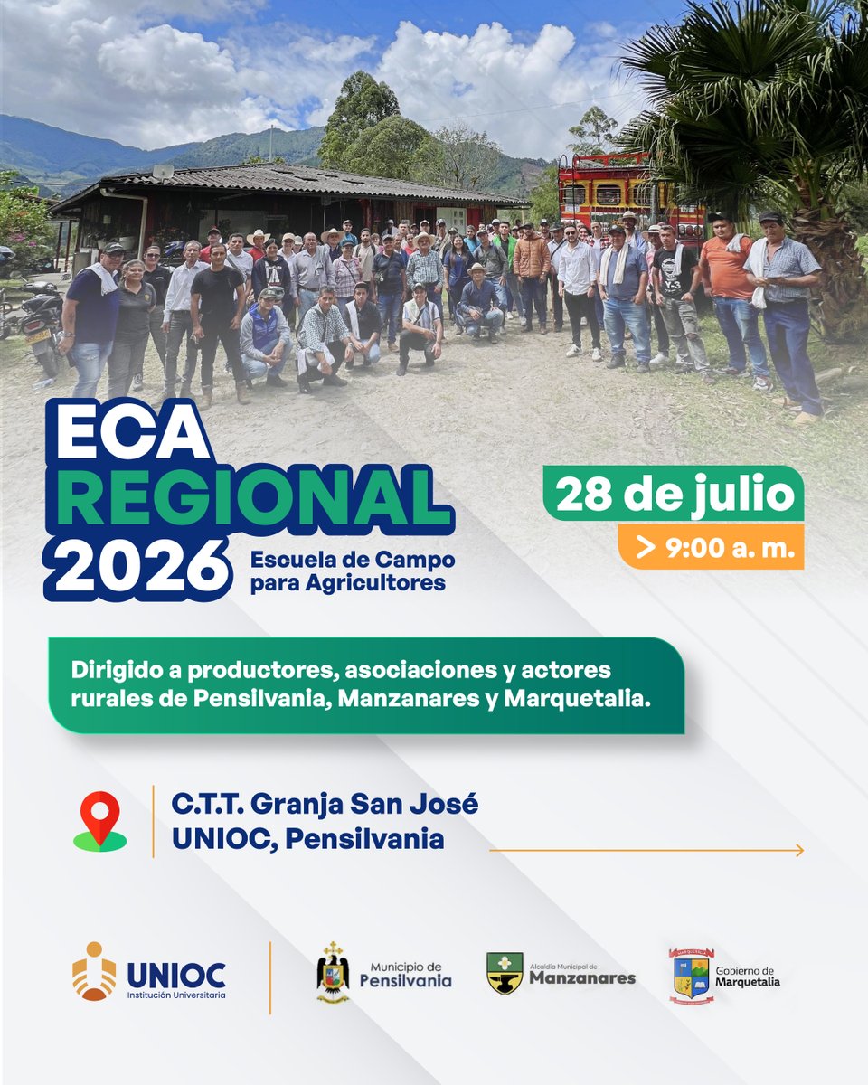 IES_CINOC's tweet photo. 🌱🤩 La ECA Regional 2026 reunirá a productores, asociaciones, instituciones y actores rurales de Pensilvania, Manzanares y Marquetalia, en una jornada de aprendizaje práctico, innovación e intercambio de experiencias. 🌳🙌

✅ Inscríbete aquí: https://t.co/K0833tJ5ef https://t.co/TEntDsodzQ