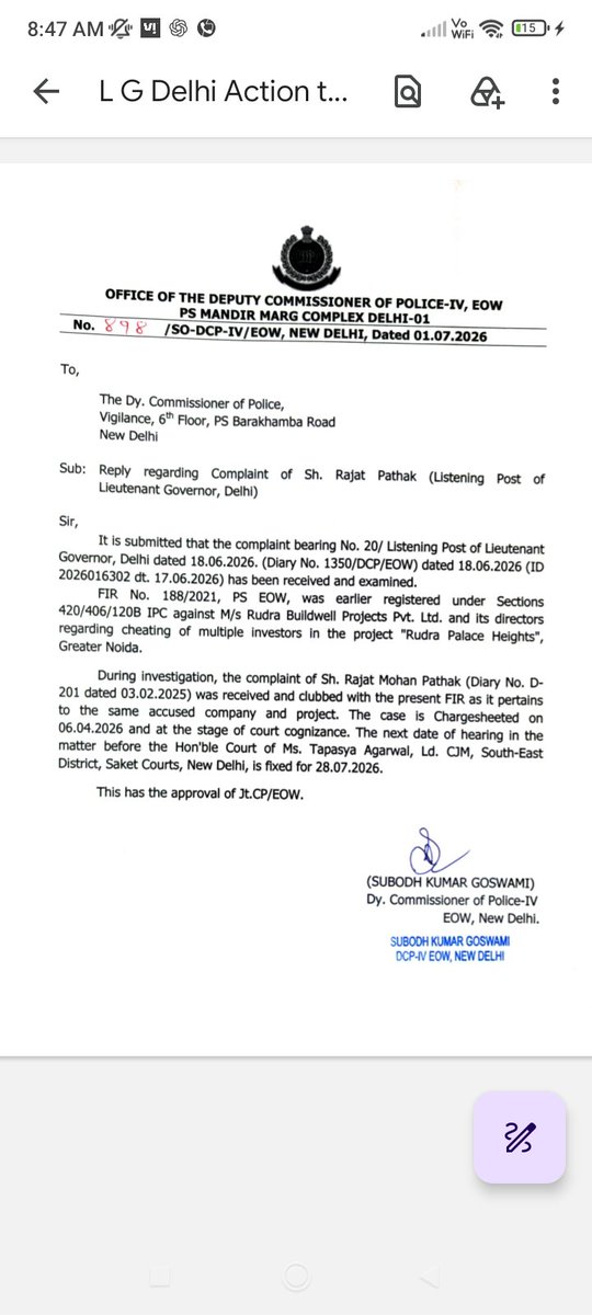 rajatsynergy's tweet photo. @ashishsood_bjp please help me get justice as @EOWDelhi Mandir Marg has Illegally Clubbed my Rs 18 Cr Financial Creditor Complaint (Diary No. D-201 dated 03.02.2025)with Homebuyer FIR No.188/2021 to divert &amp; dilute my issue against Rudra Buildwell Project pvt Ltd &amp; it's Director https://t.co/ze4fsDoRxg