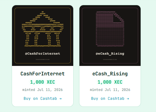 KursiLive's tweet photo. Fresh off the minting press on https://t.co/fAIQUPIBpL Two premium Web3 handles—@CashForInternet and @eCash_Rising have officially gone live today
Featuring custom ASCII art cards, both are listed for just 1,000 XEC each. Claim your on-chain identity instantly
#eCash #XEC #Web3‌‌ https://t.co/G9QAsfgmN0