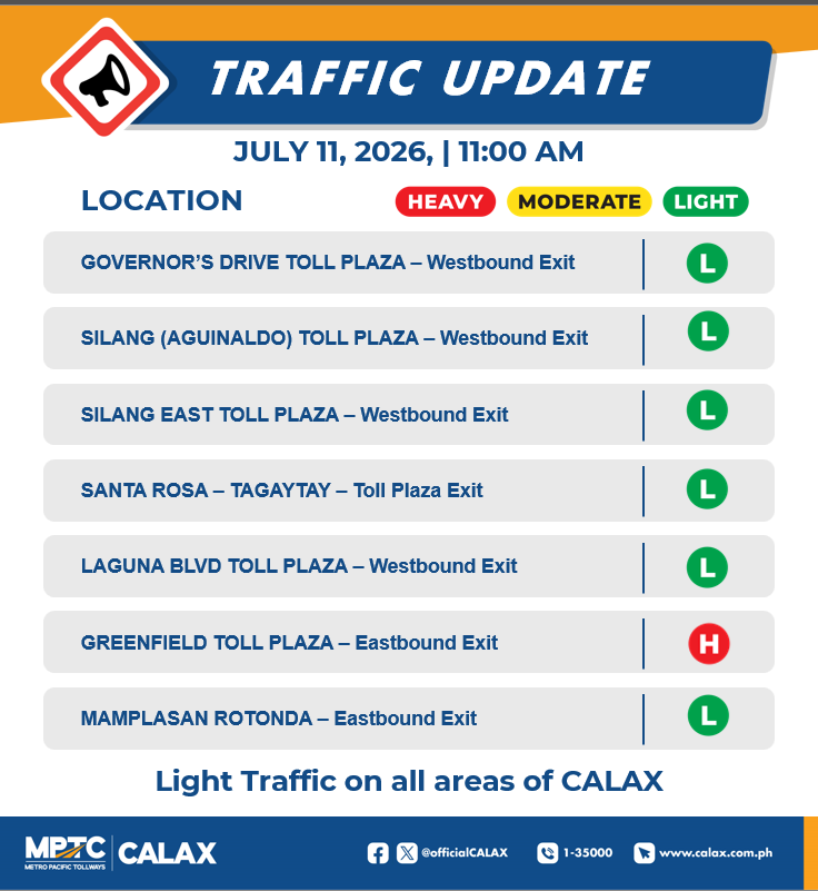 OfficialCALAX's tweet photo. July 11,2026 | 11:00 AM
Incase of Emergencies and Assistance 
Dial 24/7 Hotline 1-35000 
Check your BLOWBAGETS 
Drive safe Ka-Drayberks! https://t.co/aZyJID53Nx
