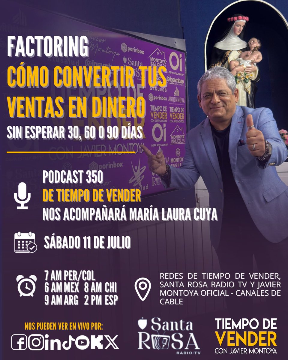 JavierMontoyaR's tweet photo. Una factura pagada en 90 días…

Puede frenar el crecimiento de tu empresa.

📅 Sábado
⏰ 7:00 am

📡 EN VIVO en Facebook, Instagram, TikTok, YouTube, LinkedIn, Kick y X.

#TiempoDeVender #Factoring #Ventas #Finanzas #Liquidez https://t.co/my8RbrDgUb