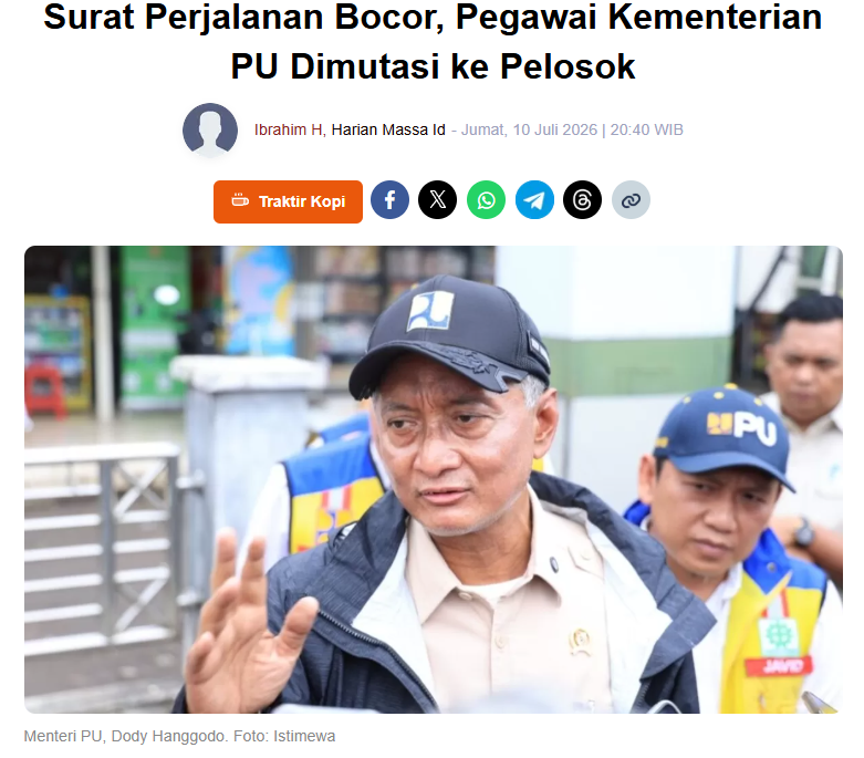 karirfess's tweet photo. Kalian ingat berita ini gak?

Hati-hati Kementerian PU, Pegawai Bisa Demo Juga~

Kasus bocornya surat dinas yang berujung mutasi pegawai ke pelosok patut jadi perhatian serius Kementerian PU.

Kenapa harus hati-hati?
- Pegawai negeri sekarang semakin berani bersuara dan kompak. Lihat saja kasus Mendiktisaintek yang sempat didemo pegawainya.  
- Mutasi mendadak tanpa proses yang transparan bisa dianggap sebagai pembalasan atau intimidasi.  
- Kalau pegawai merasa tidak adil, mereka bisa saja kompak demo atau melapor ke publik.. apalagi di era media sosial sekarang.

Jangan main-main dalam mutasi pegawai. Proses harus jelas, adil, dan sesuai prosedur. Kalau tidak, bukan tidak mungkin aksi protes massal akan terjadi. Pegawai juga punya suara, dan suara itu semakin didengar publik.

Lebih baik selesaikan dengan dialog dan transparansi daripada memicu konflik yang tidak perlu.