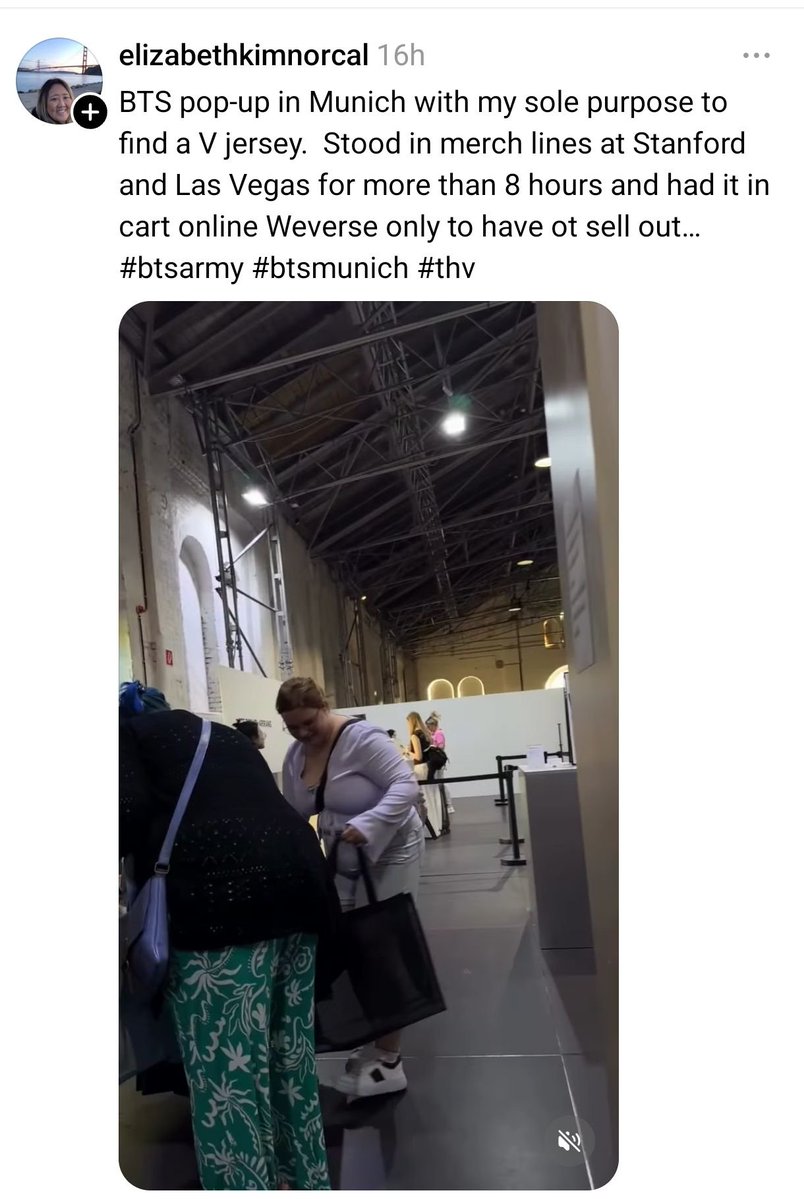 thvsarchive's tweet photo. This fan tried to get taehyung’s jersey in Stanford, Las Vegas, and even online on Weverse, but it sold out every single time. She finally got one in Munich 😭 Sold out king for a reason https://t.co/DWY9nVtSsI