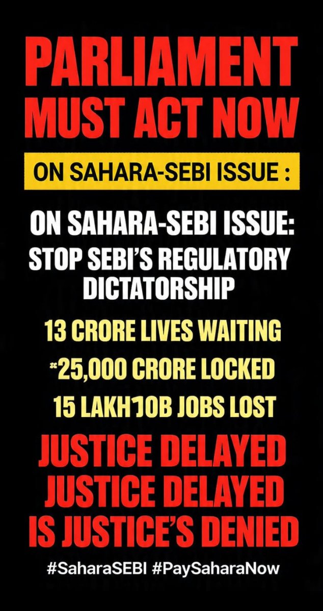 Mukeshchan62654's tweet photo. @ASITPATTNAIK15 @PMOIndia @rashtrapatibhvn @CJI_SC @MinOfCooperatn @AmitShah @BJP4India @rajnathsingh @narendramodi @PTI_News @nitin_gadkari @myogiadityanath @arjunrammeghwal @aajtak संविधान काअनु०21:जीवन का अधिकार।
सहारा में फंसी पूंजी=लाखों परिवारों के जीवन,शिक्षा,इलाज काअधिकार।
14वर्ष।कोई जवाबदेही नहीं।
ये"आर्थिक हत्या"है।
@PMOIndia
@rashtrapatibhvn
@CJI_SC
भुगतान का रोडमैप घोषित करो।
पोर्टल समाधान नहीं!अबऔर मौन नहीं।
#आर्थिक_न्याय
#सहारा_संकट
#RightToLife https://t.co/GFuJ4TOJnI
