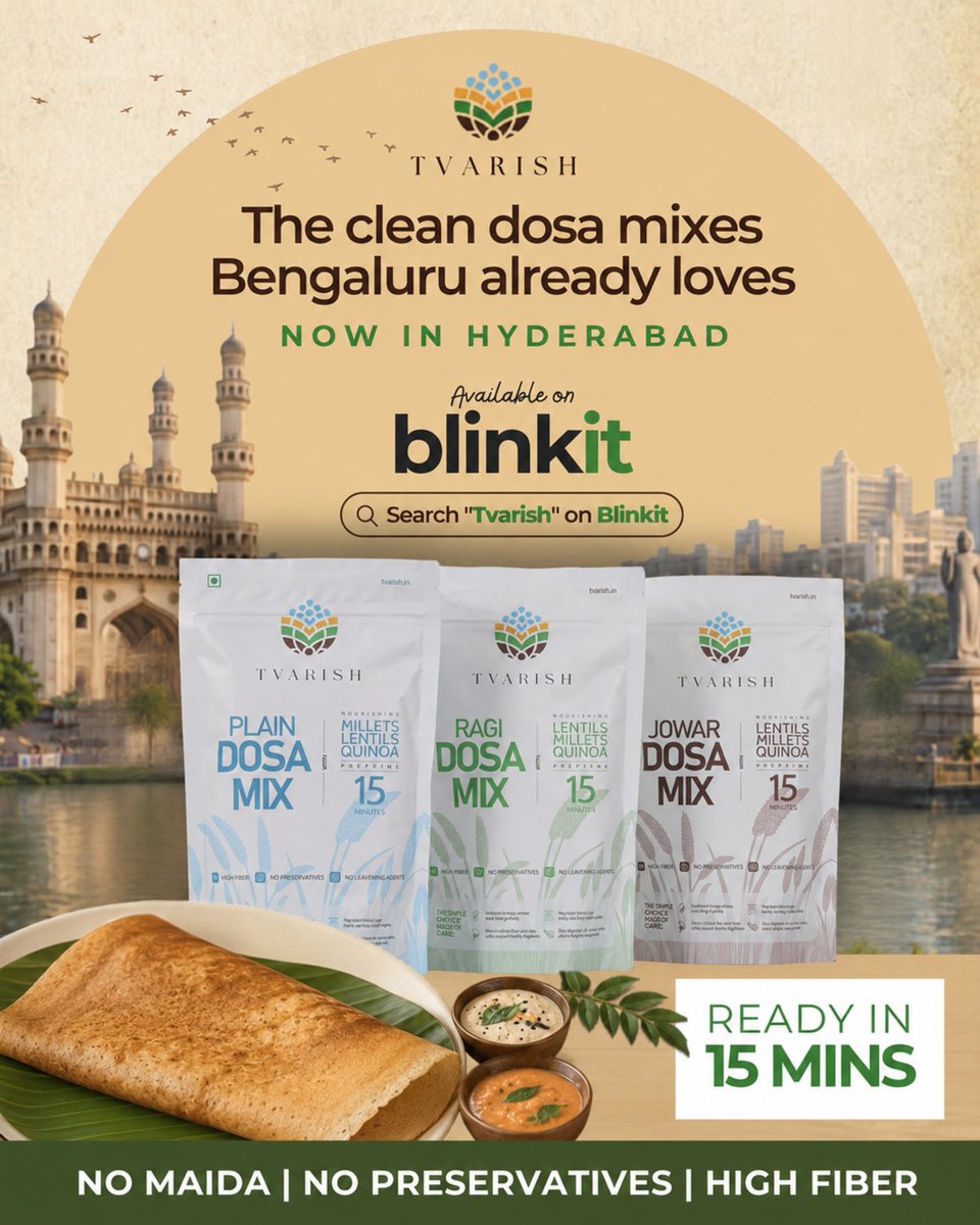 _tvarish_'s tweet photo. Plain, Jowar, Ragi - All 3 in 1 Combo Pack. Now in Hyderabad on @letsblinkit
#tvarish #cleanbreakfast #millets https://t.co/O6jLY0DUFm