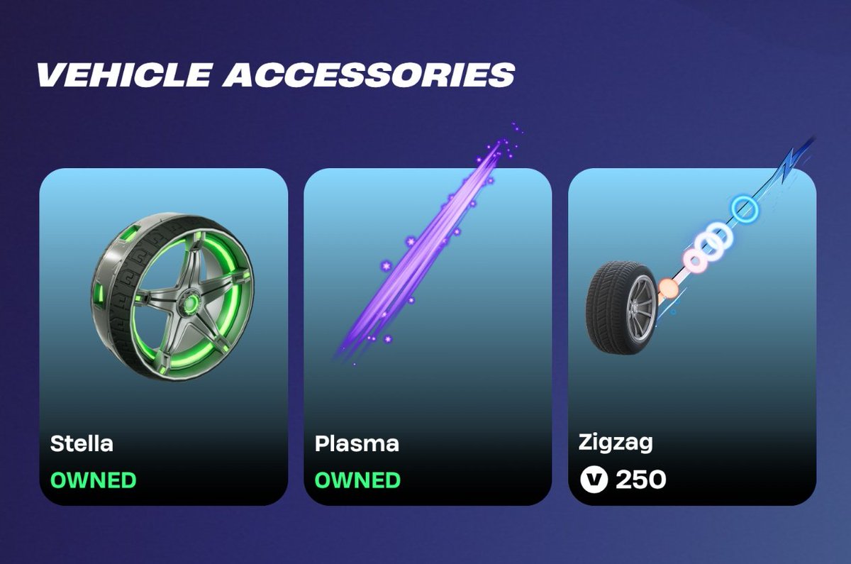 HamTodayGames's tweet photo. #RocketRacing: Three cosmetics have returned to the #Fortnite Item Shop.
🔵 400 | Stella Wheels
🔵 250 | Plasma Boost
🔵 250 | ZigZag Trail
🔻 Until 17-Jul | 8pm ET https://t.co/KMDCAYfmRz