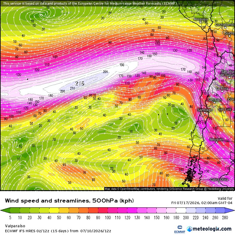 davidurra7's tweet photo. La dinámica en altura es fuerte  y consistente para eventos importantes de lluvia y viento.

(Los temporales llegarán de golpe  a la Zona Central y norte chico de nuestro país) . Hasta el sur de Atacama para la próxima semana
-----

En análisis, animación se observa el viento en altura a 250 hpa, el Jet subtropical tendrá un acople parcial con la Vaguada polar  esto aumentará bastante la Divergencia y el ascenso del aire como también   la caída de presión en superficie   por ende esperamos vientos fuertes en todas las regiones desde sur de Atacama y toda la zona central.

-------
La región metropolitana espera fuetes vientos, el Jet de barrera  estará presente soplando paralelo a la cordillera en estos temporales,

 la región debe prepararse🔻 

Adjunto imagen 4 con los montos qué está pronosticado el ECMWF acumulado varios días.