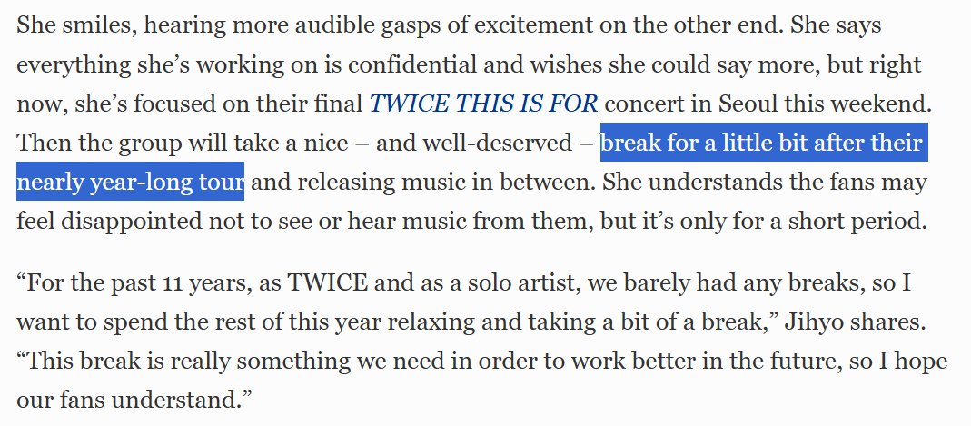 myouisharoonn's tweet photo. In her interview with Forbes, Jihyo revealed that TWICE will be taking a break after their final THIS IS FOR concert in Seoul. https://t.co/oPFn2mm64V