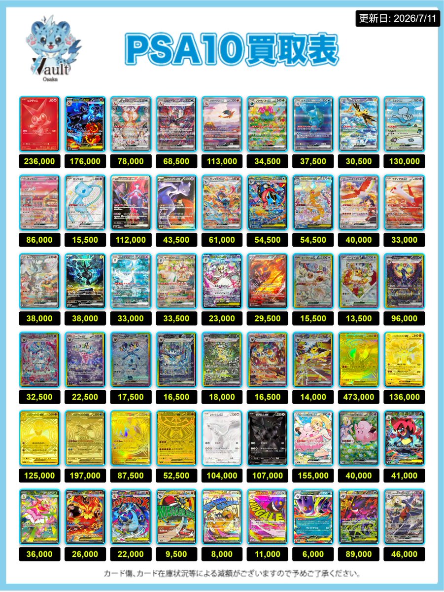 ポケカPSA10強化買取】⚡️7/11更新 ポケカPSA10の買取表になります