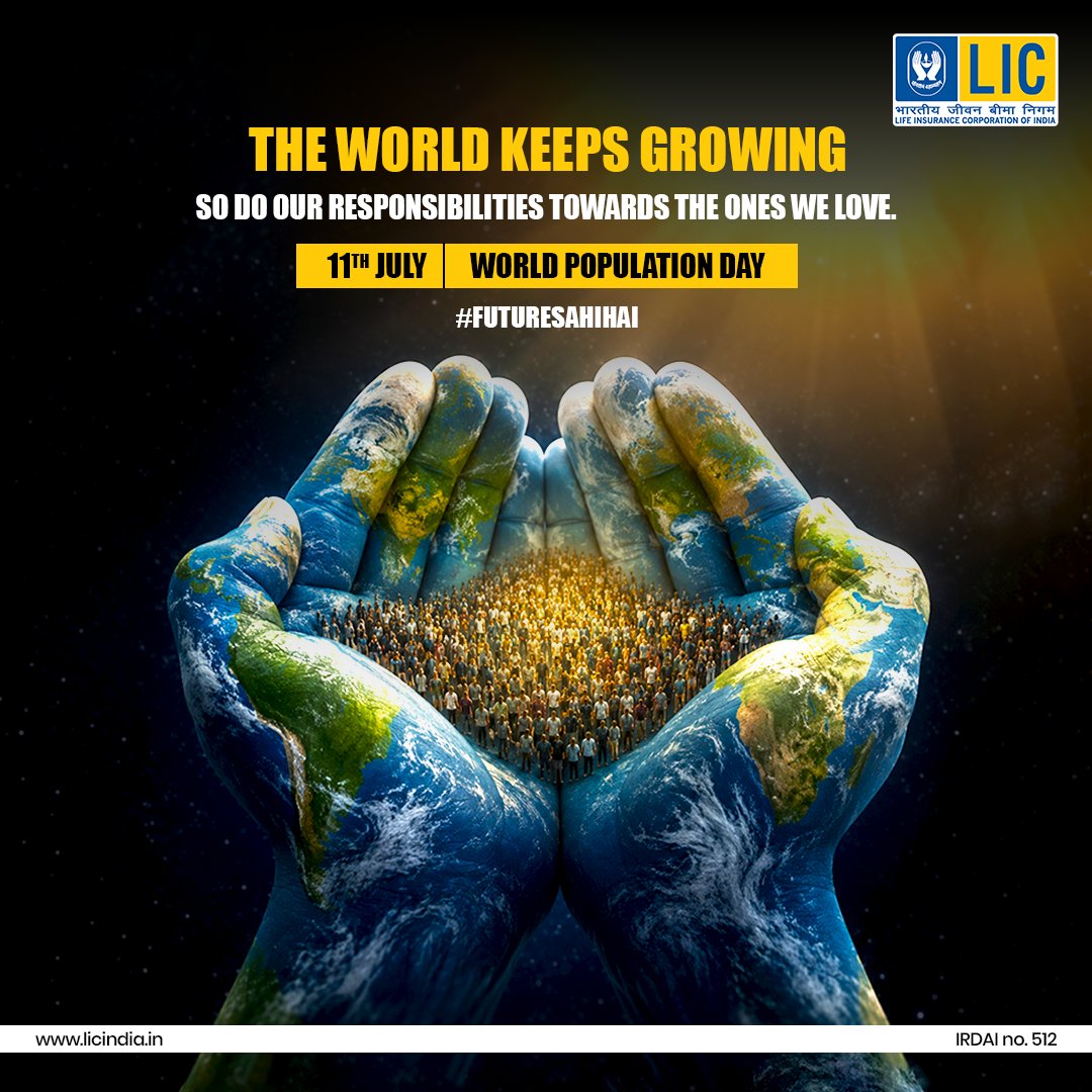 LICIndiaForever's tweet photo. As our families and communities grow, so does the importance of planning for tomorrow. Every thoughtful decision today helps build a more secure future.
#LIC #worldpopulationday #FutureSahiHai #HarPalAapkeSaath https://t.co/l11bIb9D0h
