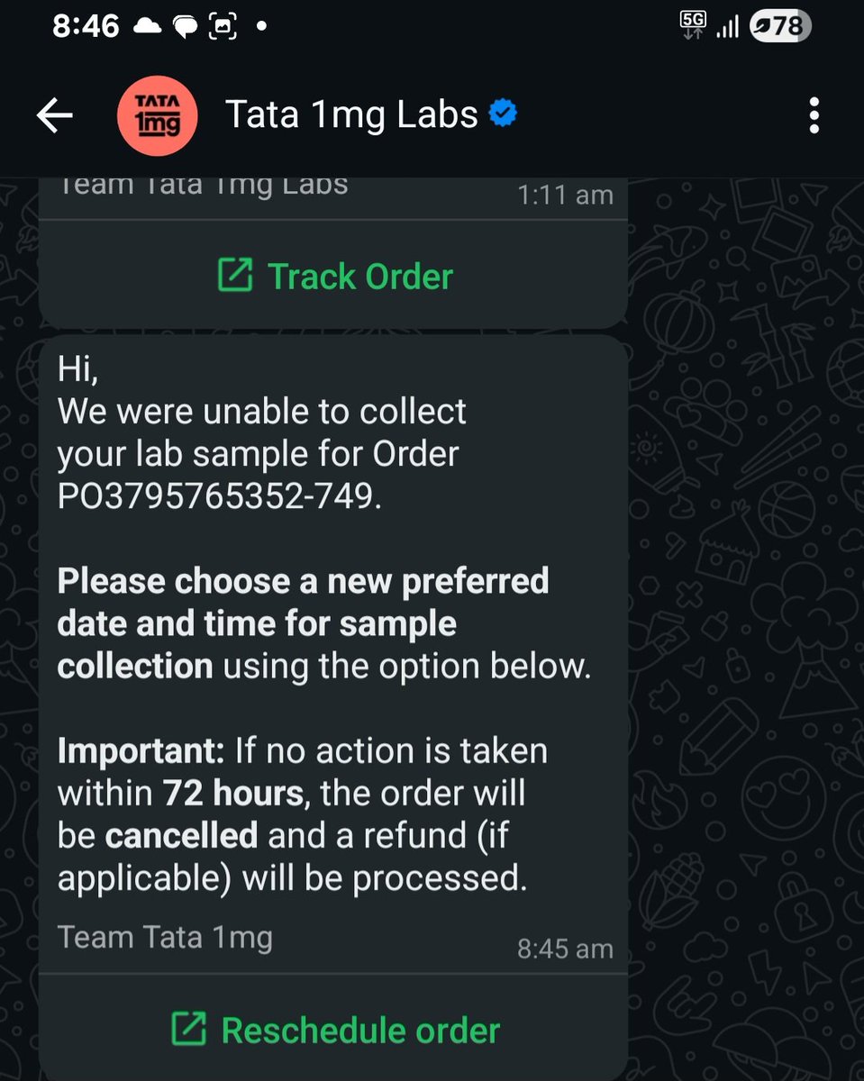 manjay_sh's tweet photo. @1mgOfficial i have booked slot for sample collection from 6 am to 7 am .still not collected and not rechable . Finally got mess on whats up . Why ?  service is very poor . https://t.co/I13pAx8GE4