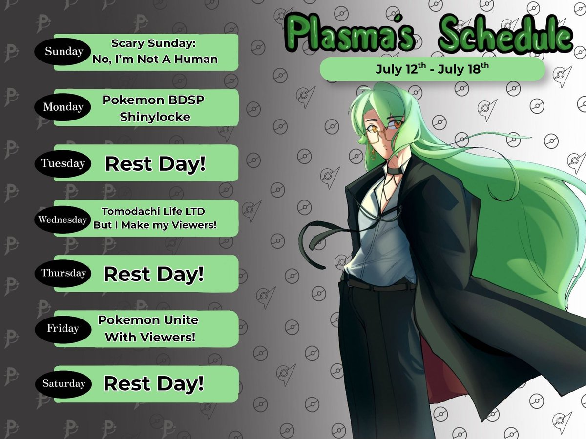 PlasmaHarmina's tweet photo. THANK YOU to my lovely partner Avery for making me this stream schedule! I will be posting the schedule every Saturday from now on! Tune in! It will also be posted on the discord! https://t.co/uP7oAkRFgR