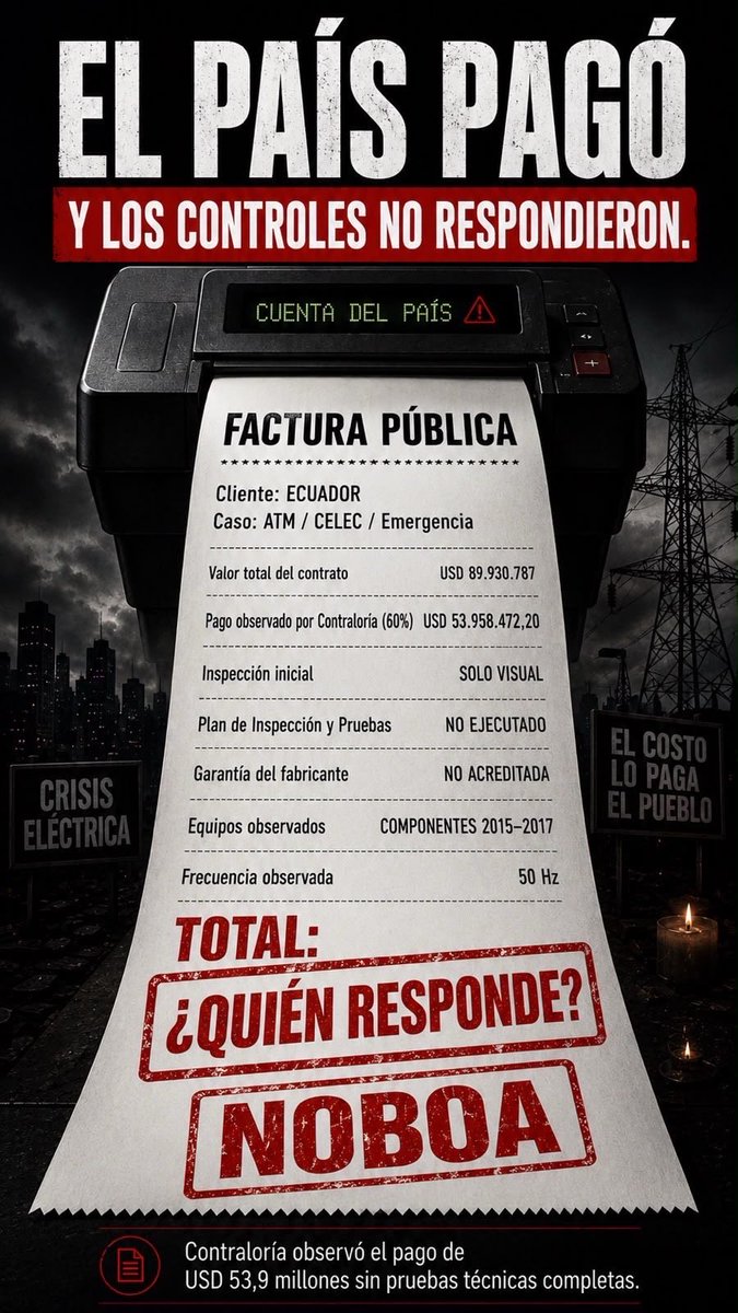 LeninBarreto's tweet photo. Cuando el Gobierno admite que fue un “pésimo negocio”, la pregunta es simple:

¿quién responde por el negocio que pagó el Ecuador?

Manzano es Noboa.

#ManzanoEsNoboa #ElRoboEsMundial https://t.co/5FLMOVqfo3