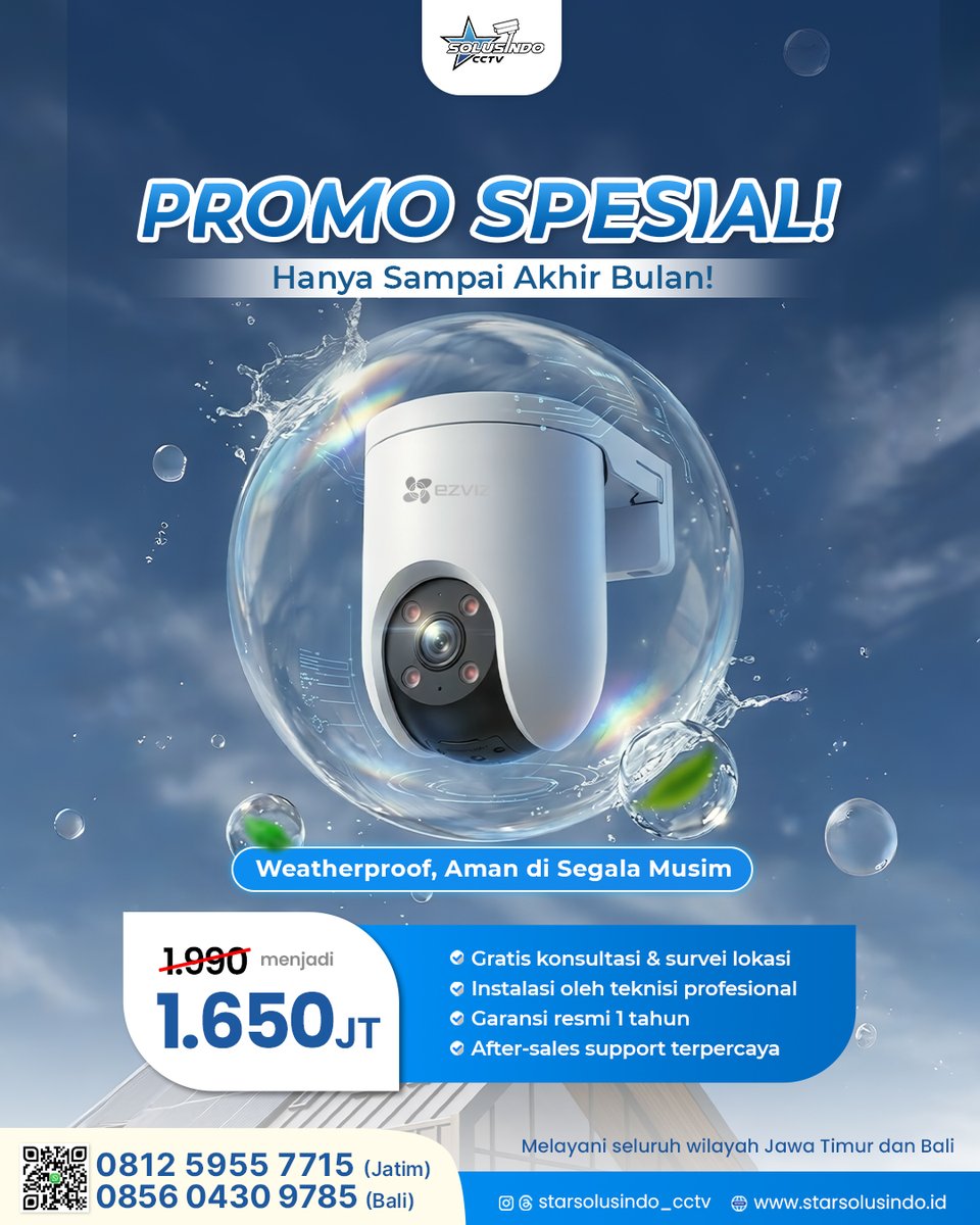 star_solusindo's tweet photo. 🚨 Promo EZVIZ  mulai Rp1.650.000! Lindungi rumah atau bisnis dengan CCTV weatherproof yang bisa dipantau langsung dari HP. Gratis survei, garansi resmi 1 tahun, dan after-sales terpercaya
Promo hanya sampai akhir bulan, hubungi kami sekarang!

#PromoCCTV #EZVIZH8C #EZVIZ https://t.co/N0h3SOp9Xj