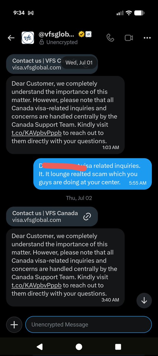 MNakrani88's tweet photo. @vfsglobalcare see how they are treating in personal messages. Just copy pasting the same message, not sure if you guys are even reading what issue I am raising and what answers you guys are giving me. Use little brain scammers. https://t.co/TgJZNT0CeV