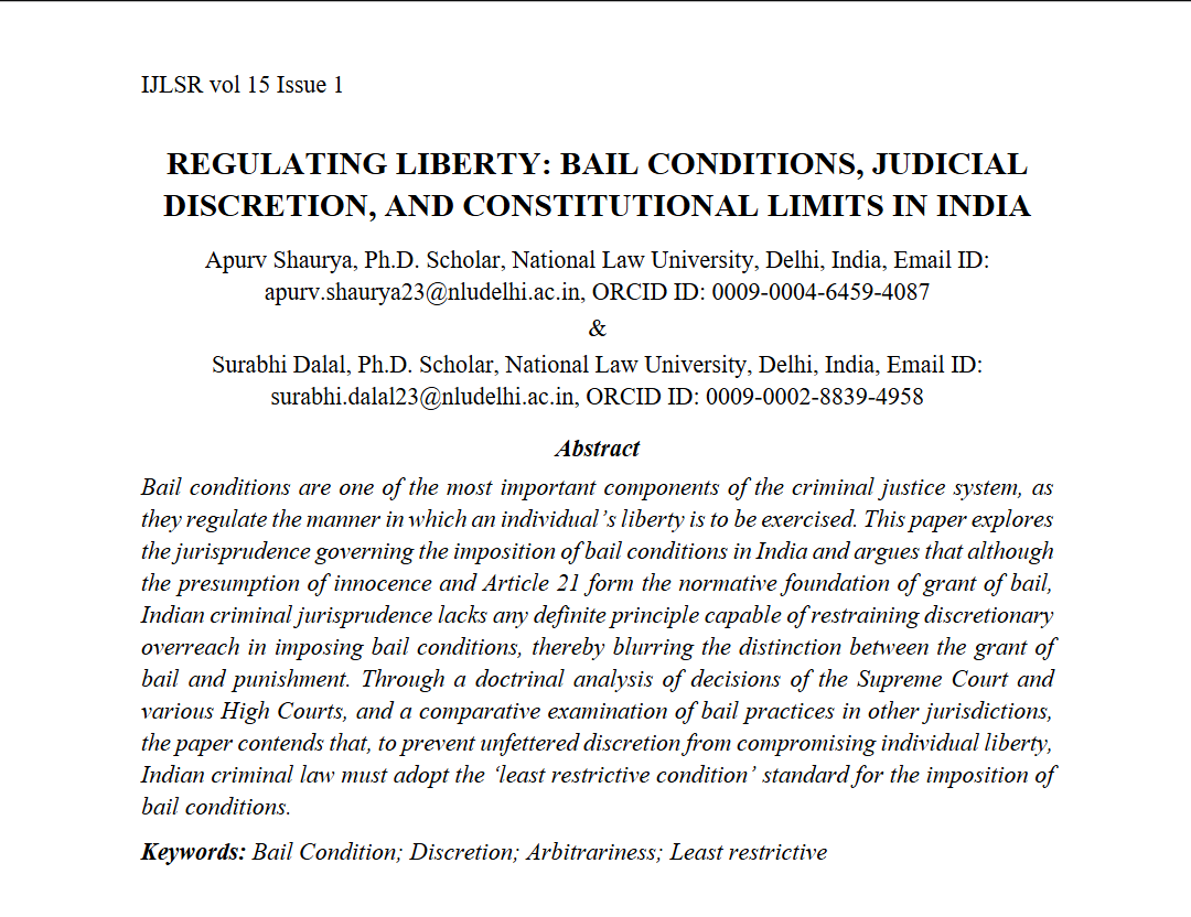 apurv_shaurya's tweet photo. After waiting for so many months, our Article has been published at International Journal of Legal Studies and Research, NUJS https://t.co/BKjtC85B1q
