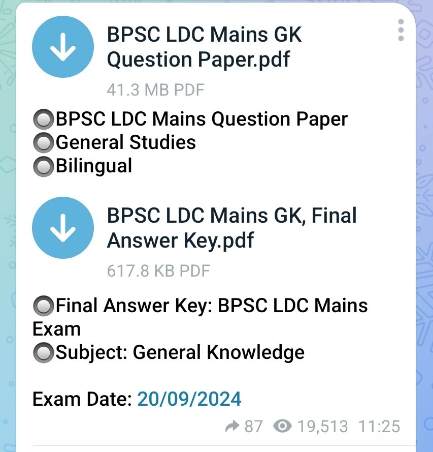 CivilsNetwork's tweet photo. 🚨 Very Important For 72nd BPSC Prelims, AEDO, TRE-4 & Upcoming All Examinations

✅ BPSC द्वारा पिछले 1-2 साल में आयोजित लगभग सभी परीक्षा का Question Paper with Final Answer Key टेलीग्राम चैनल पर एक जगह एक साथ अपलोड कर दिया गया है, नीचे दिए लिंक से आपलोग जरूर डाउनलोड कर लें:

📌Question Paper Pdf- https://t.co/aXjVuBgZNX

यह👆👆आगामी सभी One Day Exam के लिए बहुत महत्वपूर्ण है, आपलोग इसे जरूर सॉल्व कर लें।

#BPSC #AEDO #BPSCPrelims #BPSCExams #BPSC_TRE4 #BPSC_TRE #BPSCTRE #BPSCTRE4 #TRE #TRE4 #BPSC72nd #72ndBPSC #72BPSC #BPSC72 #Bihar #BSSC #BPSSC #CSBC #BTSC #CivilsNetwork #UPPSC #UPSC