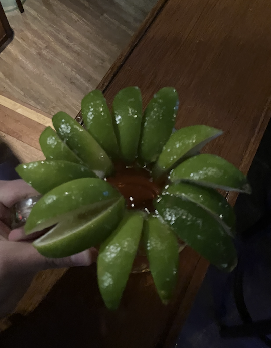 macropierrewhit's tweet photo. asked the bartender how many limes she was allowed to give me. the answer is fourteen limes. https://t.co/70JG2OaJ5U