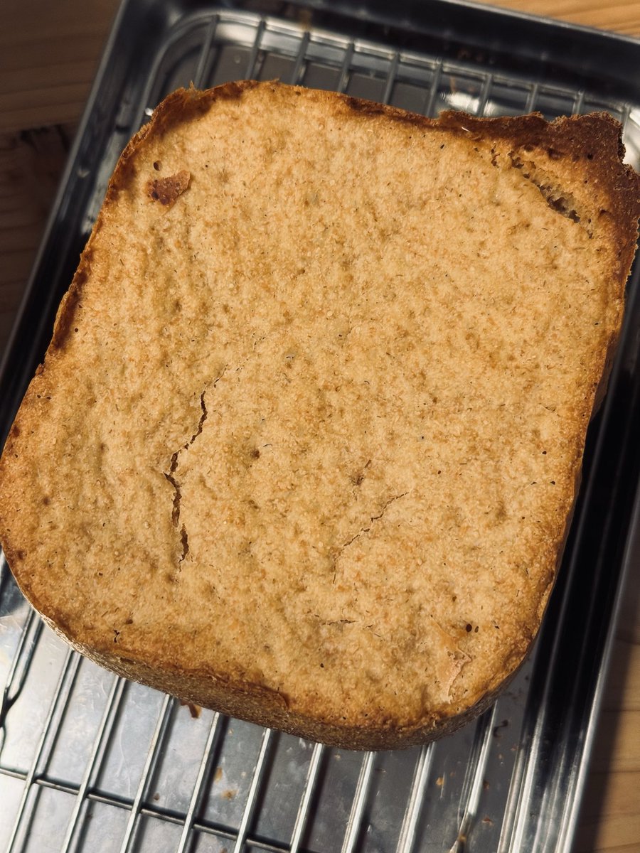 diskooloop69's tweet photo. 今日はライ麦パンに挑戦。

焼き色は濃いめ、焼き加減はパリパリ・カリカリを選択。焼きたてなので、あと1時間くらい寝かせてから切ってみようと思います。

今のところ感じたのは、腹持ちがすごくいいこと。そして、1個あたりのパンの重さがかなりある。食べ応えは想像以上でした。

コストパフォーマンスは高いと思いますが、タイパ、タイムパフォーマンスは最悪（笑）。発酵や焼き時間も含めると、完成まで結構時間がかかるので、気軽にサッと作るパンというよりは、時間に余裕がある日に楽しむパンという印象です。

あとは1時間ほど落ち着かせてから切って、断面や食感がどう変わるのか楽しみです。
