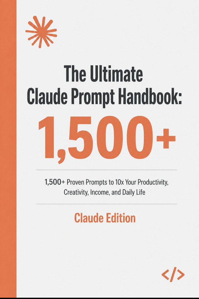 Dipanshu_AI's tweet photo. People are quietly making $5k–$20k/month with Claude.

Not by being smarter. By using better prompts.

📘 The Ultimate Claude Prompt Handbook — 1,500+ proven prompts for freelancing, content, copywriting, digital products, and online income. Plug and profit.

Normally $179 → FREE for 48 hrs.

Like + RT + comment 'Handbook' and I'll DM it.

Follow me so the DM goes through.