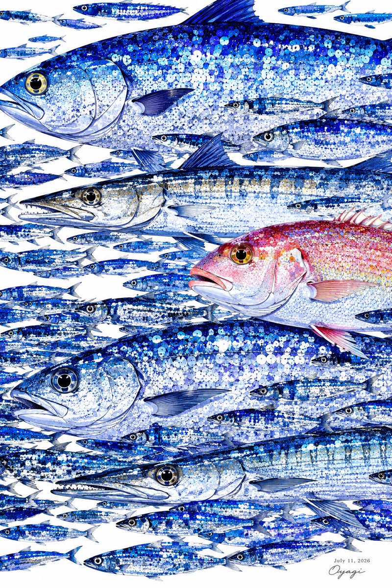 Shimmering Blue Fish School