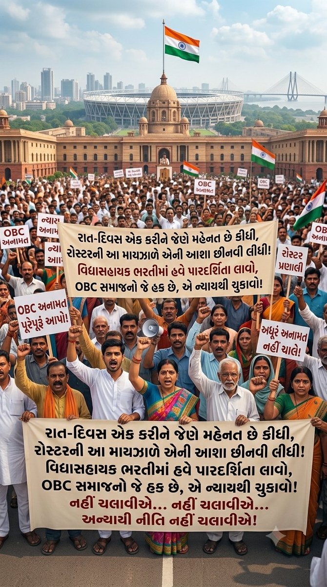 DineshDarj91235's tweet photo. ⚖️✊️રાત-દિવસ એક કરીને જેણે મહેનત છે કીધી,
રોસ્ટરની આ માયઝાળે એની આશા છીનવી લીધી!
વિદ્યાસહાયક ભરતીમાં હવે પારદર્શિતા લાવો,
OBC સમાજનો જે હક છે, એ ન્યાયથી ચુકાવો!
નહીં ચલાવીએ... નહીં ચલાવીએ... અન્યાયી નીતિ નહીં ચલાવીએ!✊️⚖️
@Rivaba4BJP 
@drpradyumanvaja 
@CMOGuj 
@Bhupendrapbjp https://t.co/74GTBAYlfe