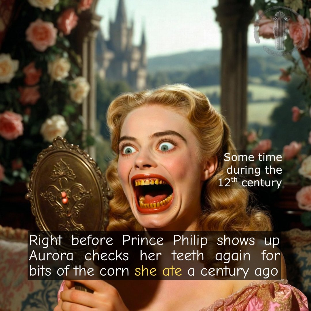 The_BackHander's tweet photo. 12th century Sleeping Beauty dental hygiene
.
#MedievalProblems #HistoricalHumor #SleepingBeauty #DentalHorror #MargoRobbie https://t.co/F5LwvrIsC5